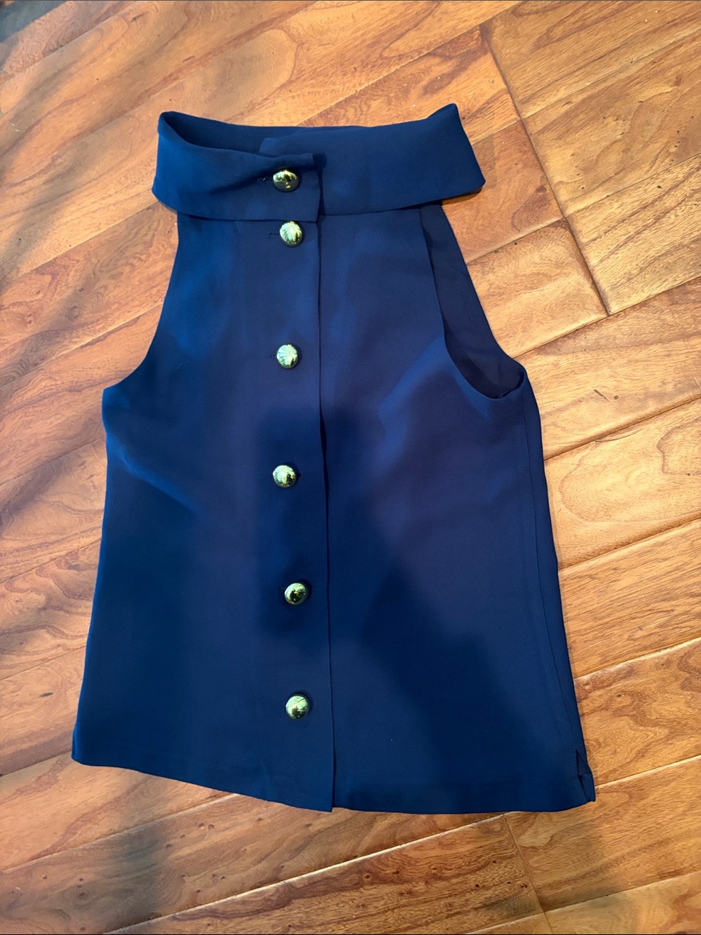 STS Sail to Sable Navy Gold Buttoned Cowl Neck Top Size XS